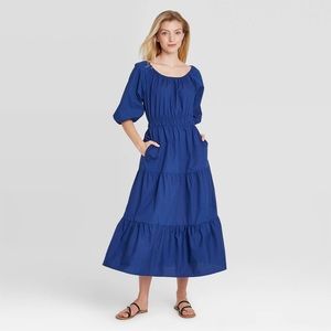 Women's Puff Elbow Sleeve Tiered Dress - a New Day